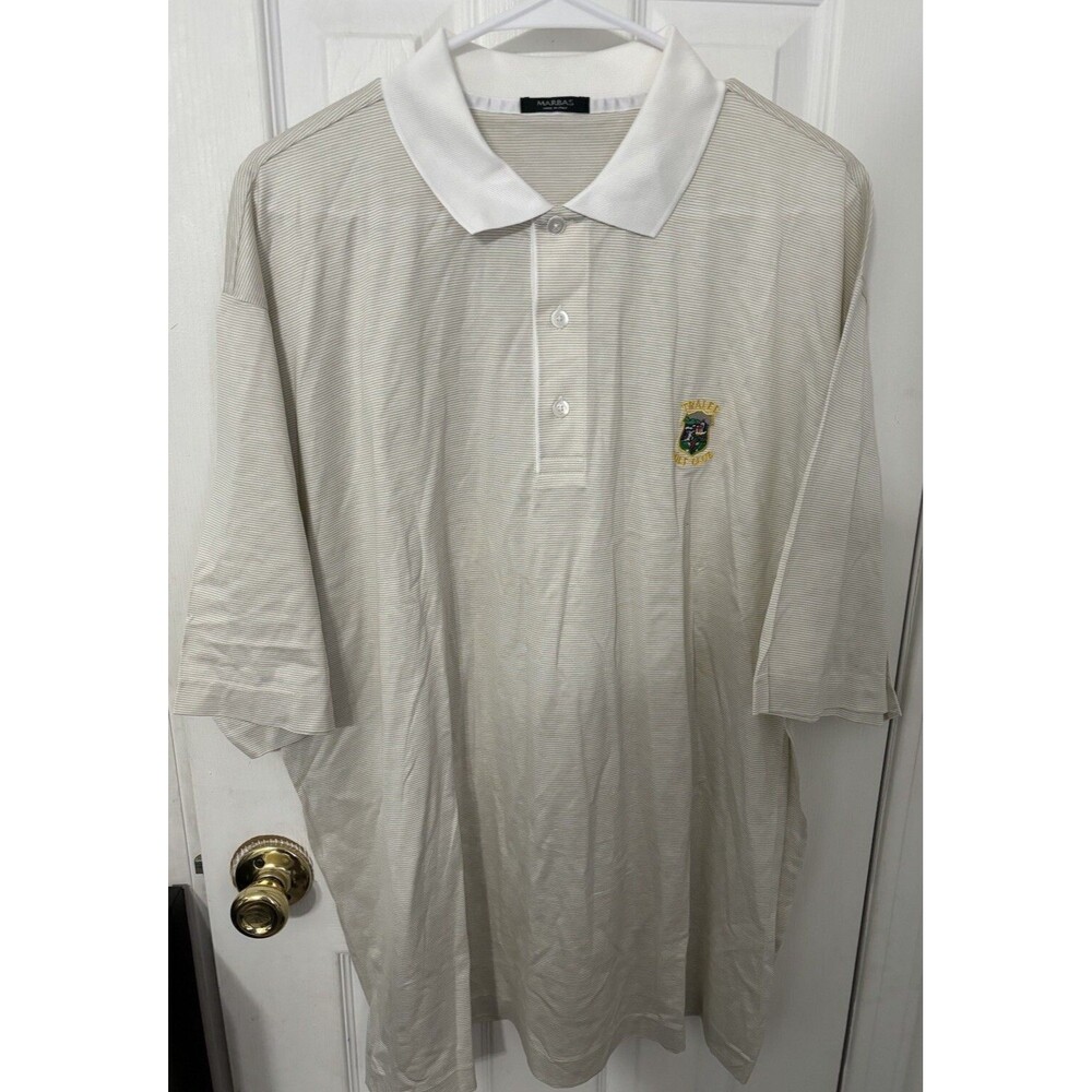 Marbas Men’s XL 100% Marcerized Cotton Short Sleeve White Strip Polo Shirt